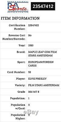 1950 Elvis Presley Rc Maple Leaf Psa 8 (pop 1) Highest Grade (rare Amsterdam)