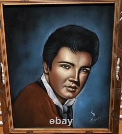 1 OF 1 Rare Elvis Presley Vintage Airbrushed Portrait Velvet Cloth 19x23 Frame