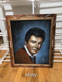 1 OF 1 Rare Elvis Presley Vintage Airbrushed Portrait Velvet Cloth 19x23 Frame