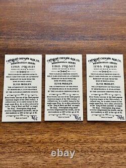 3 Rare Elvis Presley Remnant Of Hair Cards Canadian Chewing Gum Co. 6, 8, 12/15