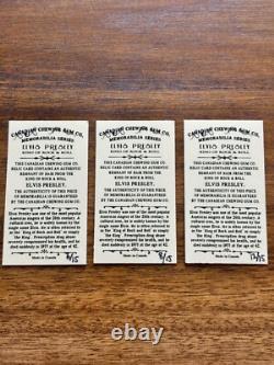 3 Rare Elvis Presley Remnant Of Hair Cards Canadian Chewing Gum Co. 6, 8, 12/15