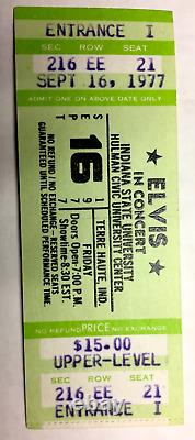 ELVIS PRESLEY Concert Ticket Terre Haute, IN Sept 16, 1977 NM Very Rare