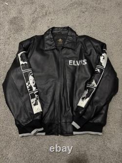 ELVIS PRESLEY LEATHER JACKET-RARE. Embroidered graphics. Size XL