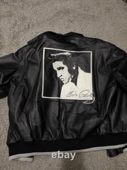 ELVIS PRESLEY LEATHER JACKET-RARE. Embroidered graphics. Size XL