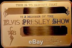 ELVIS PRESLEY SHOW Gold Metal ID Card Badge with Certificate Very RARE