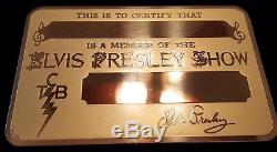ELVIS PRESLEY SHOW Gold Metal ID Card Badge with Certificate Very RARE