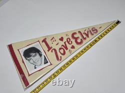 ELVIS PRESLEY Vtg I? Love Elvis Picture Photo Felt Pennant Preserved Rare