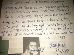 Elvis Presley 1970s Autograph On A Cut From A Las Vegas Hilton Menu! RARE