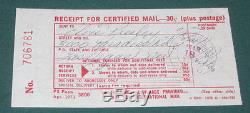 Elvis Presley Certified Mail Reciept Hilton Hotel 1975 RARE NM