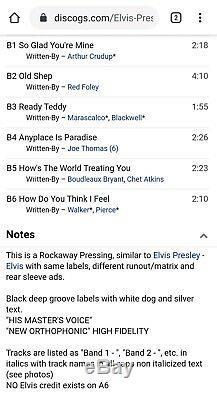 Elvis Presley Elvis LPM-1382 Ad Back Cover LP Second Album Original RARE