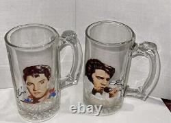 Elvis Presley Glass Pitcher With Set Of 4 Glass Mugs With Portraits Rare