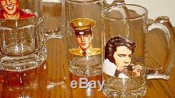 Elvis Presley Glass Pitcher With Set Of 4 Glass Mugs With Portraits Rare