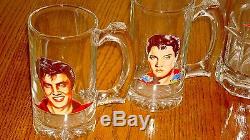 Elvis Presley Glass Pitcher With Set Of 4 Glass Mugs With Portraits Rare