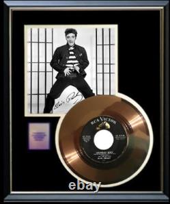 Elvis Presley Jailhouse Rock 45 Gold Record W- Printed Signed Signature Rare