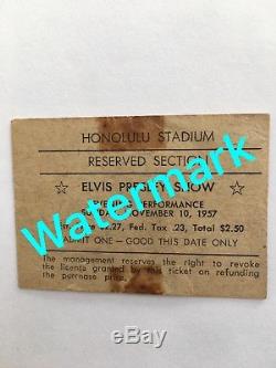 Elvis Presley Original 1957 Hawaii Concert Ticket From Honolulu Stadium Rare