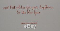 Elvis Presley & Priscilla Christmas Card 1960's Original Gold RARE Excellent