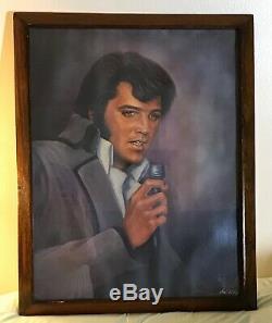 Elvis Presley Rare Framed Portrait Painting By Loxi Sibley Original