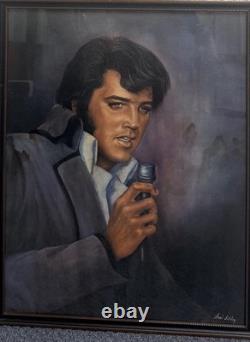 Elvis Presley Rare Framed Portrait Painting By Loxi Sibley Original