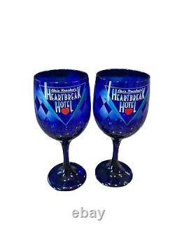 Elvis Presley's Heartbreak Hotel Souvenir Cobalt Blue Glasses RARE SET OF 2