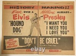 Large 1956 RARE Elvis Presley Magazine DOUBLE Ad Hound Dog Dont Be Cruel LP