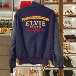 RAREElvis Presley Blues Graceland Jean Company Letterman Leather Jacket Size S