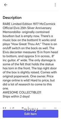 RARE Vintage 1977 Elvis Presley Musical Decanter Limited Edition with Box & COA