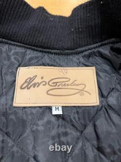 RARE! Vintage Elvis Presley Varsity Letterman Jacket Medium Black Wool Leather