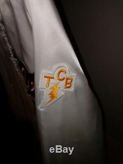 RARE WHITE SILK ELVIS PRESLEY in CONCERT JACKET TCB Patch Lady woman XXL