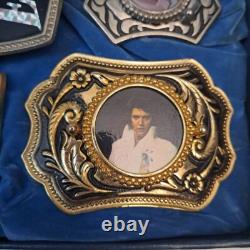 Rare Elvis Presley Belt Buckle Lot of 5 CPI 77 Vintage Collector Set with Case