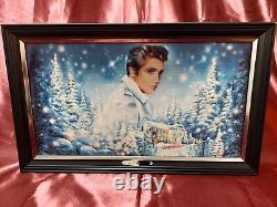 Rare Elvis Presley Blue Christmas Illuminated Muscial Canvas With Music 12x20