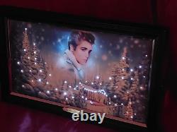Rare Elvis Presley Blue Christmas Illuminated Muscial Canvas With Music 12x20