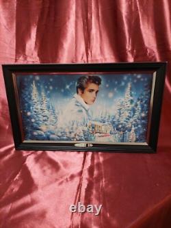 Rare Elvis Presley Blue Christmas Illuminated Muscial Canvas With Music 12x20