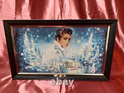 Rare Elvis Presley Blue Christmas Illuminated Muscial Canvas With Music 12x20