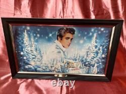 Rare Elvis Presley Blue Christmas Illuminated Muscial Canvas With Music 12x20