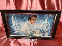 Rare Elvis Presley Blue Christmas Illuminated Muscial Canvas With Music 12x20