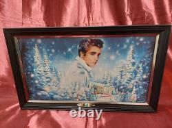 Rare Elvis Presley Blue Christmas Illuminated Muscial Canvas With Music 12x20