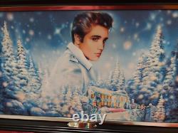 Rare Elvis Presley Blue Christmas Illuminated Muscial Canvas With Music 12x20