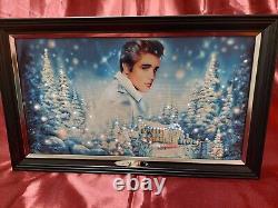 Rare Elvis Presley Blue Christmas Illuminated Muscial Canvas With Music 12x20