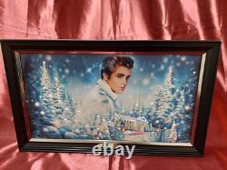 Rare Elvis Presley Blue Christmas Illuminated Muscial Canvas With Music 12x20