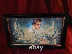 Rare Elvis Presley Blue Christmas Illuminated Muscial Canvas With Music 12x20