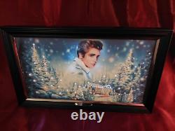 Rare Elvis Presley Blue Christmas Illuminated Muscial Canvas With Music 12x20