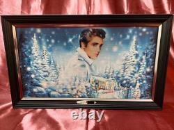 Rare Elvis Presley Blue Christmas Illuminated Muscial Canvas With Music 12x20