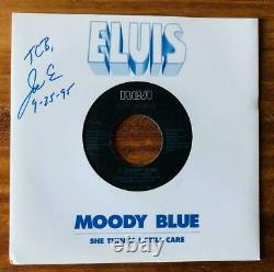 Rare Elvis Presley Moody Blue Blue Vinyl Promo signed by Joe Esposito
