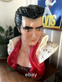 Rare Vintage Elvis Presley Chalkware Ceramic Bust Statue Kitschy Decor