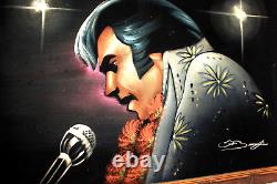 Rare Vintage Large ELVIS PRESLEY Framed Black Velvet Painting, 1970s, 39x 29