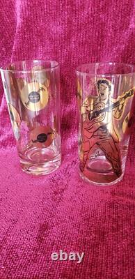 Rare old Pair of Elvis Presley 1956 original gold tall drinking glasses