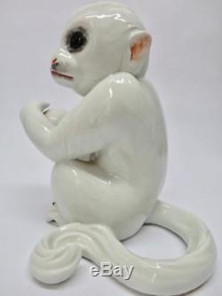 Rare white Italian porcelain ceramic Capuchin monkeys holding ball ELVIS PRESLEY