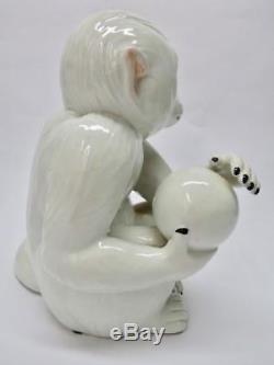 Rare white Italian porcelain ceramic Capuchin monkeys holding ball ELVIS PRESLEY