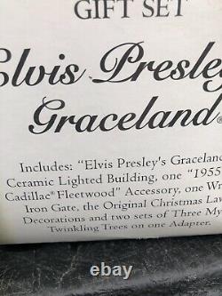 Retired Dept 56 SNOW VILLAGE Elvis Presley's Graceland Gift Set Cadillac RARE