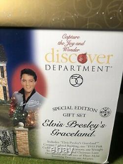 Retired Dept 56 SNOW VILLAGE Elvis Presley's Graceland Gift Set Cadillac RARE